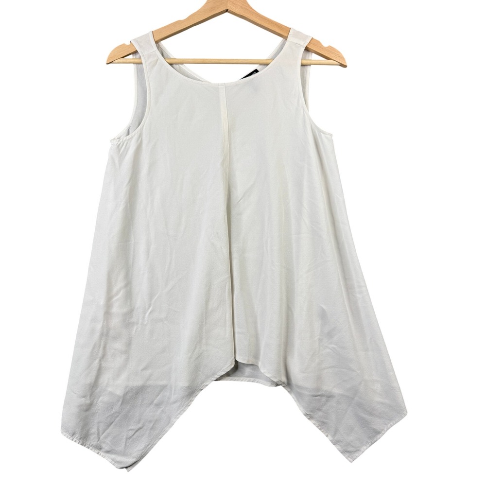 Eileen Fisher 100% Silk Handkerchief Hem Tank Top Bone White Size XXS Sleeveless